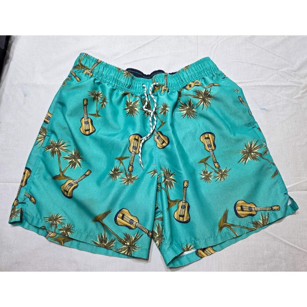 Goodfellow & Co Men's M Turquoise Guitar Print Swim Shorts Drawstring Lined